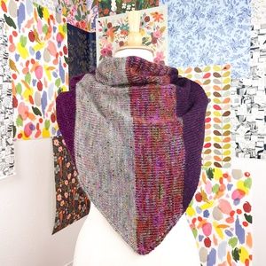 Hand Knit Triangular Vivid  Modern Color Blocked Shawl